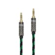 FRiEQ® 3.5mm Male To Male Car and Home Stereo Cloth Jacketed Tangle-Free Auxiliary Audio Cable (4 Feet/1.2M) Fits Over Tablet & Smart Phone Cases For Apple iPad, iPhone, iPod, Samsung Galaxy, Android, MP3 Players Black/Green (Plug will be Fully Seated with Phone Case On)