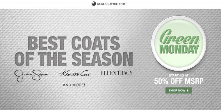 Green Monday: Coats and Outerwear Starting at 50% Off