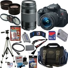 Canon EOS Rebel T5i 18.0 MP CMOS Digital Camera with EF-S 18-55mm f/3.5-5.6 IS STM Zoom Lens + EF 75-300mm f/4-5.6 III Telephoto Zoom Lens + Telephoto & Wide Angle Lenses + 12pc Bundle 32GB Deluxe Accessory Kit