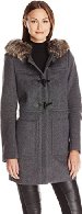 BCBGeneration Women's Wool Toggle Coat with Fur Trimmed Hood, Charcoal, Medium