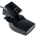 This plastic transom mount can be used to replace the dual frequency transducers included with many Garmin units.