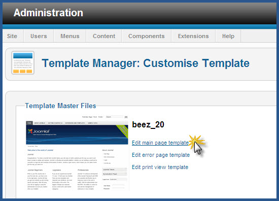 Joomla - Edit Main Page Template