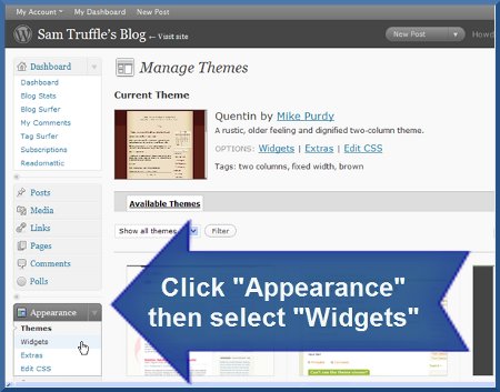 wordpress.com - Appearance - Widgets