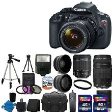 Canon EOS Rebel T5 18MP EF-S Digital SLR Camera USA warranty with canon EF-S 18-55mm f/3.5-5.6 IS [Image Stabilizer] II Zoom Lens & EF 75-300mm f/4-5.6 III Telephoto Zoom Lens + 58mm 2x Professional Lens +High Definition 58mm Wide Angle Lens + Auto Power Flash + UV Filter Kit with 24GB Complete Deluxe Accessory Bundle