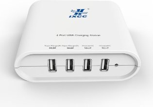 iXCC  Quad USB 30W (31 Watt) SMART Family-Sized Charging Station High Capacity AC Wall Charger - ChargeWise (tm) Technology FAST Charging for Apple iPhone 5s/ 5c/ 5/ 6/ 6 Plus; iPad Air mini Generation; Samsung Galaxy S5 S4; Note 3 2; the new HTC One (M8); Google Nexus and More [White]