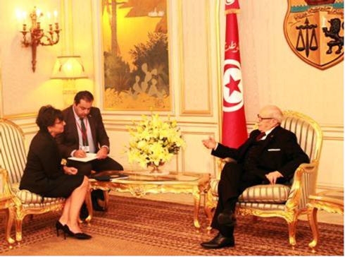 Secretary Penny Pritzker with Tunisia’s President Beji Caid Essebsi discussing the challenges and opportunities facing the country’s economy.