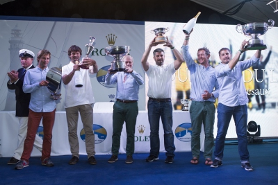 Winner of the 90th anniversary Rolex Fastnet Race, Géry Trentesaux and crew of Courrier Du Leon - Photo RORC/ELWJ Photography