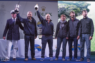 Alkaid III - Nautistock.com skipper and crew with the trophy for winning IRC 4 Overall. Photo: RORC/ELWJ Photography