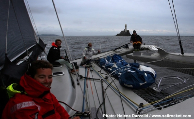 Paradox upon rounding the Fastnet Rock and just before their fastest return trip to Plymouth. Photo: Helena Darvelid/www.sailrocket.com