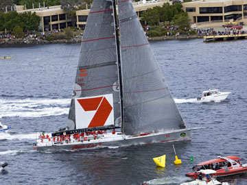 Wild Oats XI crosses the finish line off Hobart