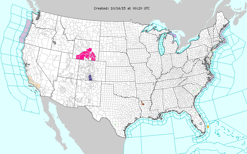 This image displays watches, warnings, statements and advisories issued by the National Weather Service