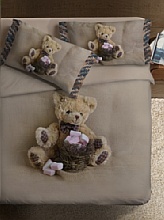 Ipersan Funny Bear Fine-Art Parure Copripiumino Fotografico, Piazzato, Cotone, Beige/Marrone, Matrimoniale