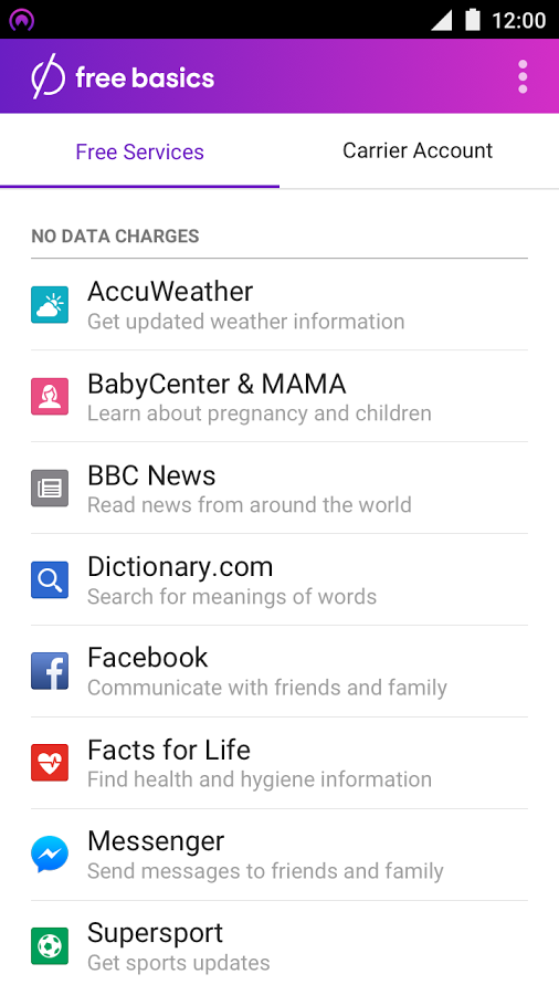   Free Basics by Facebook – snímek obrazovky 