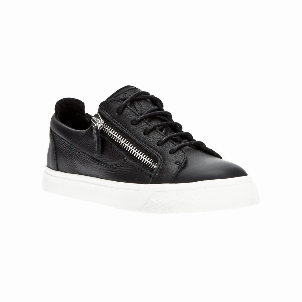 Giuseppe Zanotti Low Cut Zip Leather Sneakers In Black