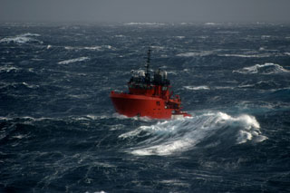 Ship in stormy seas