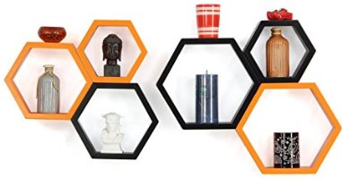 Forzza Sasha Wall Shelf, Set of 6 (Lacquer Finish, Black and Orange)