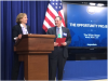 U.S. Chief Technology Officer, Megan Smith, introduces Census Bureau Director John Thompson at Announcement of the Opportunity Project at the White House