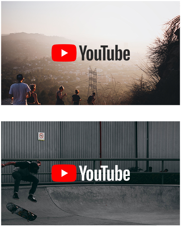 Full-color YouTube logo on full-color backgrounds