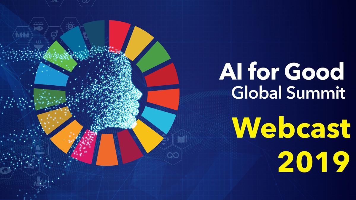 AI for Good Global Summit branding of a digital face at the centre of the SDG wheel