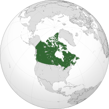 Projection of North America with Canada in green