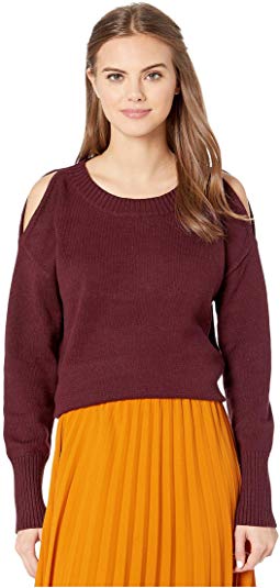 Crew Neck Cold-Shoulder Pullover Sweater