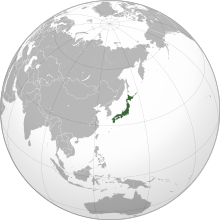 Projection of Asia with Japan's Area coloured green