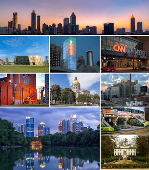 Atlanta montage. Clicking on an image in the picture causes the browser to load the appropriate article.