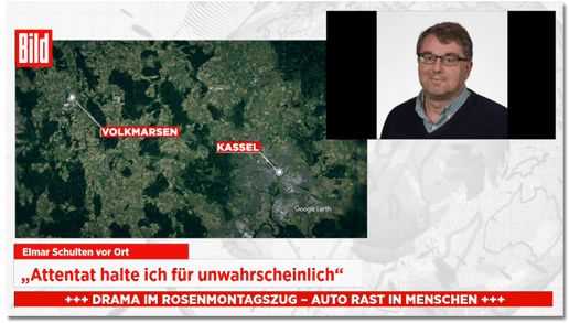 Screenshot von Bild live - Elmar Schulten vor Ort - Attentat halte ich für unwahrscheinlich