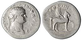 Silver Denarius of Domitian with Pegasus on the reverse. Dated 79–80 AD.