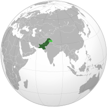 Land controlled by Pakistan shown in dark green; land claimed but not controlled shown in light green