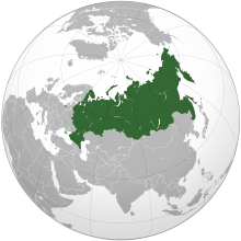 Location of Russia. Crimea, whose annexation by Russia from Ukraine is not recognized internationally, shown in light green.[1]