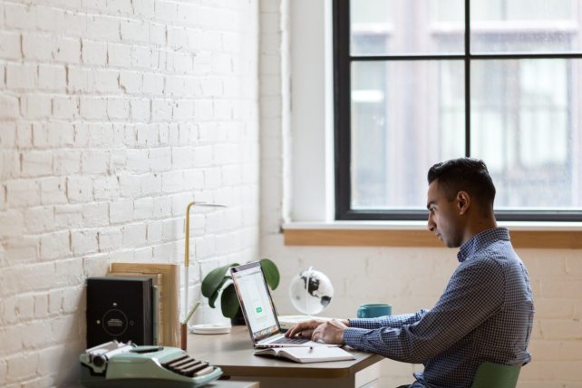 Remote worker on computer