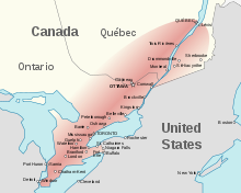 Two-colour map of Windsor area with towns along the St. Lawrence river