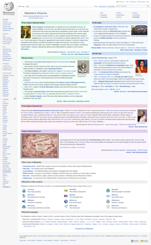 Main page of the English Wikipedia