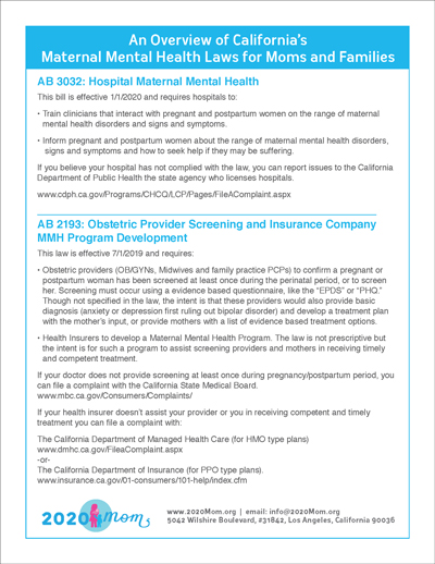 Overview of CA Maternal Mental Health Laws for Moms and Families