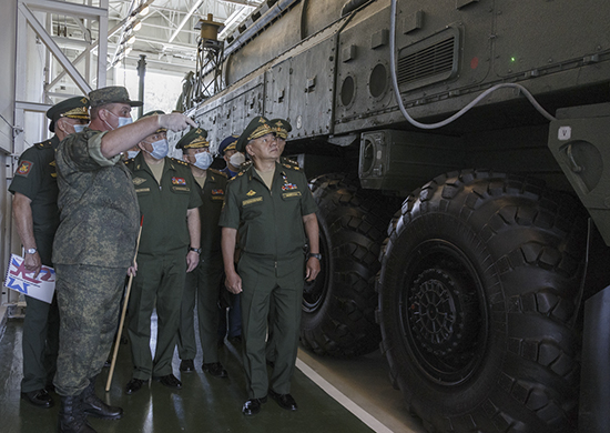 Russian Defence Minister General of the Army Sergei Shoigu inspects the Teikovo Strategic Missile Forces formation