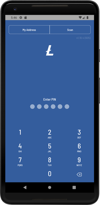 Android phone showing Litewallet screen