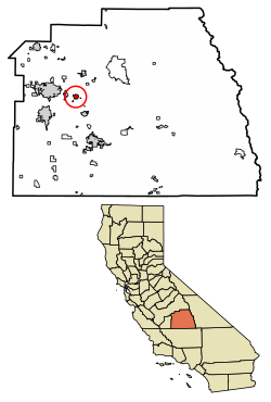 Location of Exeter in Tulare County, California.