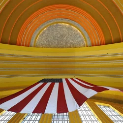 Ceiling of Cincinnati Union Terminal featuring a US flag