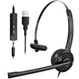 Mpow Single-Sided USB Headset with Microphone, Over-The-Head Computer Headphone for PC, 270 Degree Boom Mic for Right…