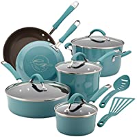 Rachael Ray Cucina Hard Porcelain Enamel Nonstick Cookware Set, 12-Piece, Sea Salt Gray