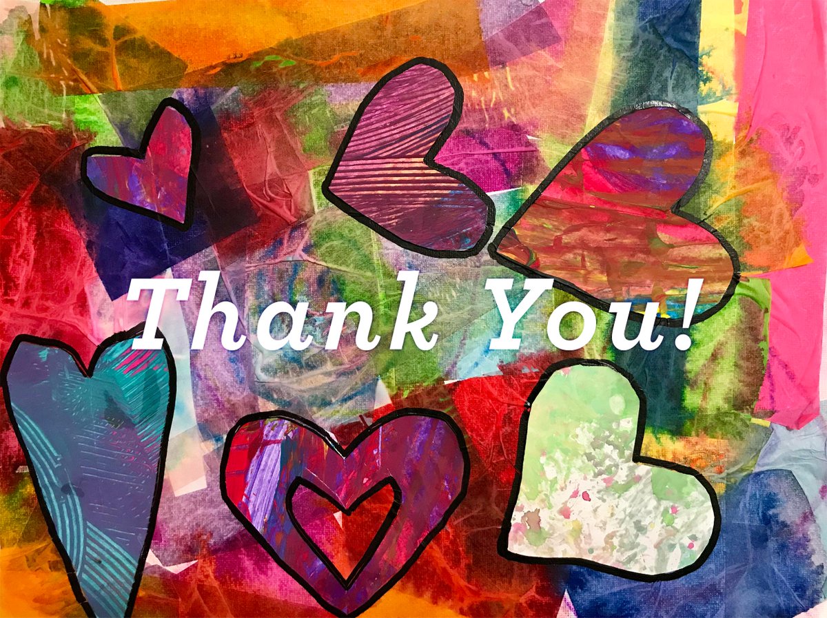 Colorful, collaged heart artwork with "Thank You!" overlaid.