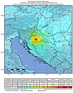 Petrinjski potres na karti američke Geološke službe.