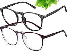 FEIYOLD Blue Light Blocking Glasses Women/Men,Retro Round Anti Eyestrain Computer Gaming Glasses(2Pack)