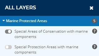 All layers window on the Marine Protected Area mapper