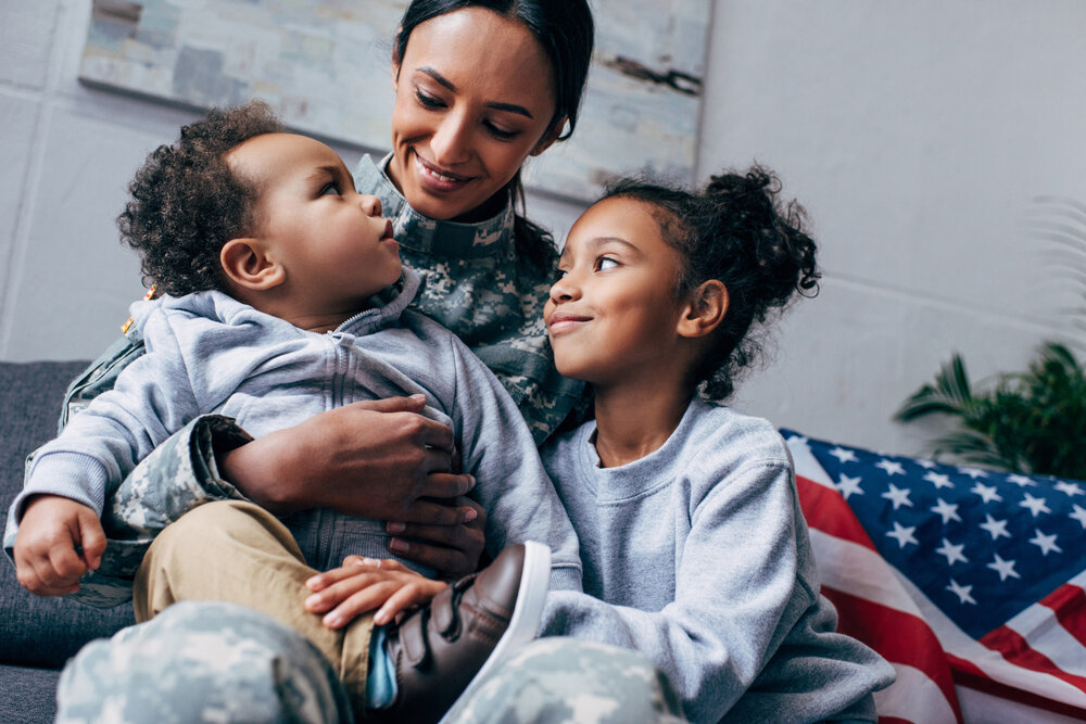 Military Mother and children