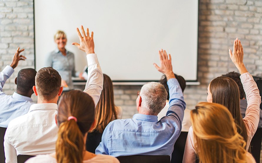 Adult learners with trainer