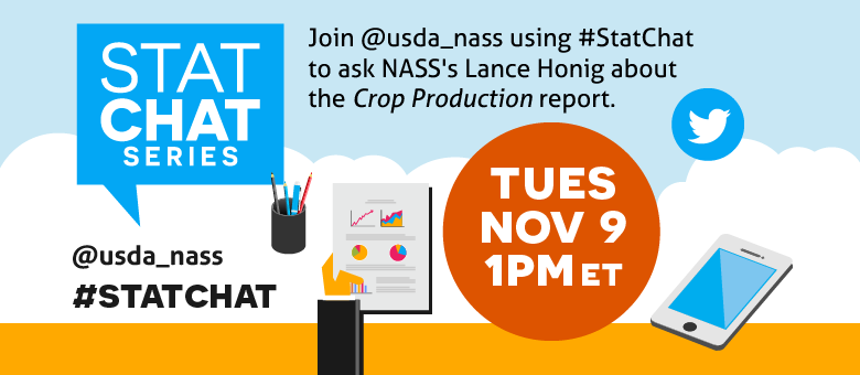 Join NASS's Lance Honig on Twitter to discuss the Crop Production Report, November 9th at 1 PM ET. #STATCHAT