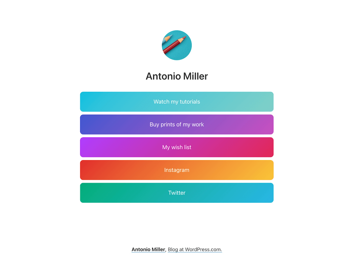 Miller is a minimalist theme, designed for single-page websites. Its single post and page layouts have no header, navigation menus, or widgets, so the page you design in the WordPress editor is the same page you’ll see on the front end.