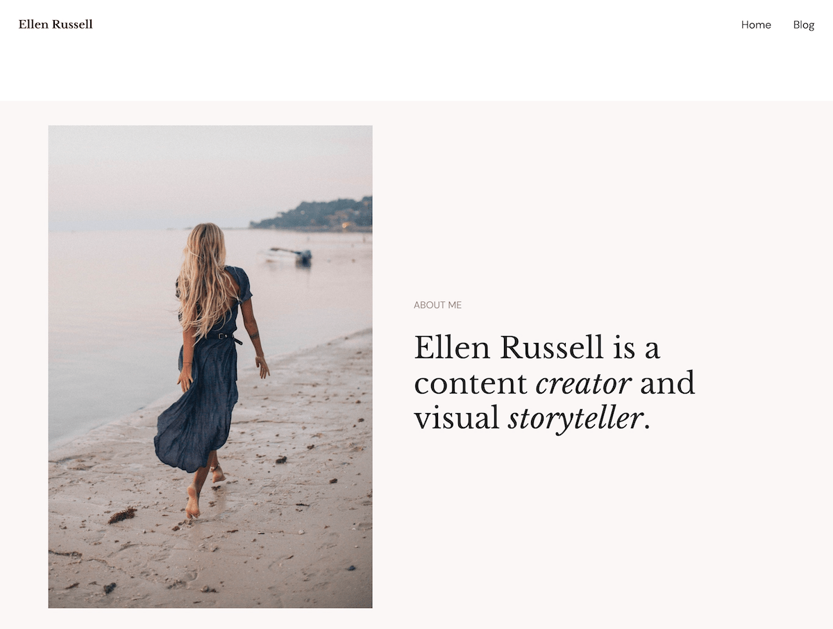 Russell, sitenin tamamını düzenlemenize olanak tanıyan basit bir blog temasıdır. Minimal şablonları ve Global Styles aracılığıyla değiştirilebilen tasarım seçenekleriyle paket halinde gelir.